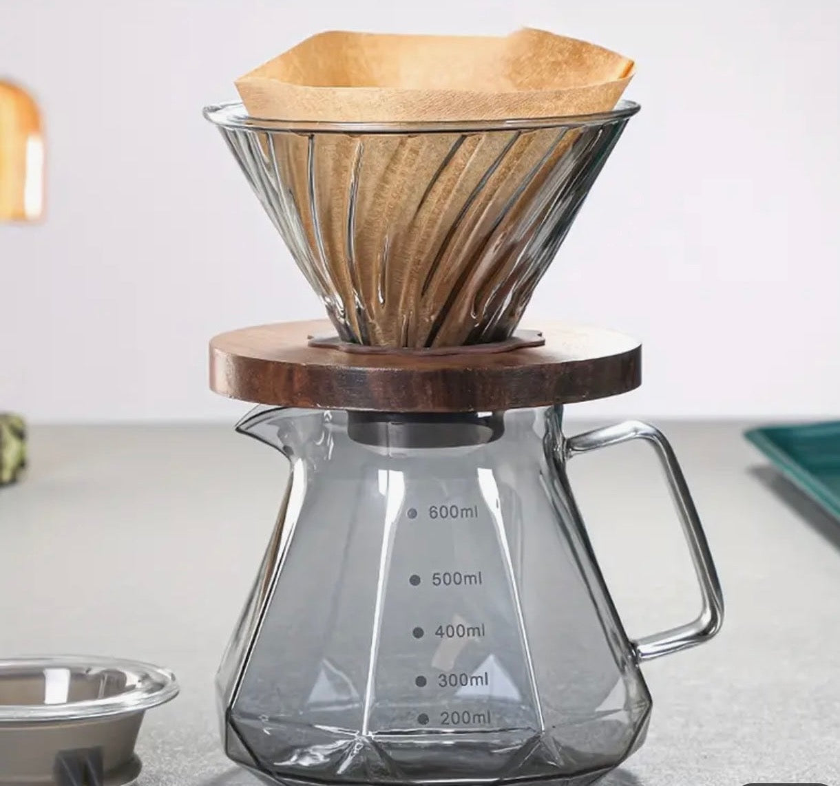 Coffee Maker (V60) with Walnut Wood Holder & Sharing Pot Set (600ml ...